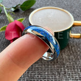 Amazing Blue Opal Domed Polished 6MM 8MM  Fashion Tungsten Comfort Fit Engagement Wedding Bands for Men and Women