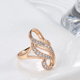 Luxury Hollow Double Curve Geometric Paved Filled 14K Rose Gold AAA+ ZirconDiamonds Rings - Vintage Jewelry