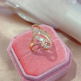 Luxury Hollow Double Curve Geometric Paved Filled 14K Rose Gold AAA+ ZirconDiamonds Rings - Vintage Jewelry