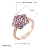 Charming Full Paved AAA Purple Zircon Star Crystals 14K Rolled Rose Gold Personality Party Daily Luxury Jewelry Ring