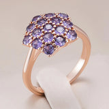 Charming Full Paved AAA Purple Zircon Star Crystals 14K Rolled Rose Gold Personality Party Daily Luxury Jewelry Ring