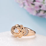 Luxury Smooth Petal Design Shiny 14K Filled Rose Gold AAA Zircon Diamonds Vintage Wedding Jewelry Flower Rings