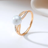 Original Design Luxury Big Pearl AAA Zircon Diamonds Ring For Women 14K Rolled Rose Gold Fine Jewelry Gift