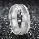 Superb Blank Stepped Beveled Edges Brushed Finish Core 2/3mm Groove Pipe Cut Polished 8MM Tungsten WEdding Bands