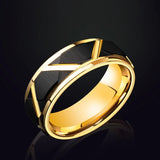 Amazing Brushed Groove Beveled Edge Pattern Black Gold Color 6mm/8mm Mens Tungsten Engagement Ring Wedding Bands