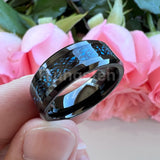 Awesome Blue Carbon Fiber Inlay Dragon 8mm Beveled Edges Ring for Men and Women Tungsten Comfort Fit Wedding Band