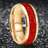 Amazing 6/8MM Tungsten Carbide Rings with Dome Polishing Center Red Opal Stone Inlay Comfortable Fit Wedding Bands