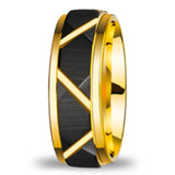 Amazing Brushed Groove Beveled Edge Pattern Black Gold Color 6mm/8mm Mens Tungsten Engagement Ring Wedding Bands