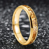 Outstanding Inlaid Gold colored crystal stone 4/6/8MM Men's and Women's Comfortable Fit Wedding Tungsten Ring