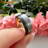 Terrific Offset Groove Brushed Finish 6mm 8mm Mens Womens Tungsten Carbide Ring Comfort Fit Wedding Bands
