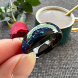 Awesome Blue Crystal Stone Inlaid 4/6/8MM Men's and Women's Comfortable Fit Wedding Tungsten Rings