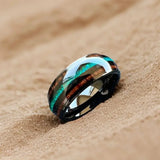 Fashion 8Mm Black Green Opal Koa Wood Inlay Tungsten Comfortable Fit Ring for Men Women - Engagement Wedding Ring