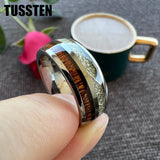 Outstanding Wood Meteorite Inlay 8MM Popular Men Women Tungsten Carbide Comfort Fit Wedding Bands Rings