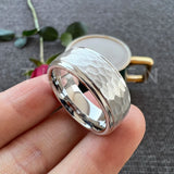 Super Blue White Stepped Edges Hammered Finish 6/8MM Men Women Tungsten Comfort Fit Engagement Rings Trendy Jewelry