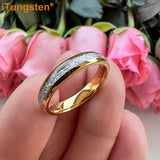 Bright Meteorite Inlay 4mm Popular Women Engagement Wedding Band Tungsten Carbide Comfort Fit Ring