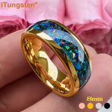 Nice Shiny Galaxy Opal Domed Polished 8mm Tungsten Men and Women Comfort Fit Engagement Wedding Bands