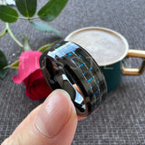 Black Blue Carbon Fiber Inlay Shiny Bevel Edges 6/8MM Men and Women Tungsten Comfort Fit Wedding Band