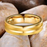 Customized Inlay, 1.5mm Offset Groove Pipe Cut Matte 6MM Gold/Silver Tone Tungsten Blank Core Comfort Fit Rings
