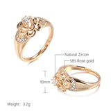 Luxury Smooth Petal Design Shiny 14K Filled Rose Gold AAA Zircon Diamonds Vintage Wedding Jewelry Flower Rings
