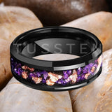 Amethyst Gold Stone in the Middle Groove 6/8MM Men's and Women's Comfort Fit Engagement Wedding Rings and Bands
