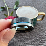 Astounding Offset Grooved Brushed Black Blue 8MM Comfort Fit Tungsten Carbide Wedding Band Men and Women Rings