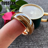 Whisky Barrel Oak Wood Guitar String Inlay 8mm Men, Women Tungsten Carbide Rings - Bridegroom Trendy Wedding Bands