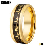 Awesome Black Carbon Fiber Inlay 8mm Beautiful Heartbeat Ring for Men Women Tungsten Wedding Band Fashion Jewelry