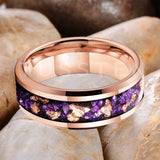 Amethyst Gold Stone in the Middle Groove 6/8MM Men's and Women's Comfort Fit Engagement Wedding Rings and Bands
