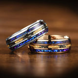 Orion Nebula Opal Meteorite Gold Foil Inlay 8MM Tungsten Rings For Men and Women - Engagement Wedding Promise Bands
