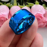 Center Brushed Polished Finish 10mm 12mm Mens Tungsten Flat Big Finger Rings, Comfort Fit Engagement Wedding Bands