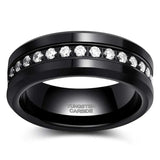 Awesome Simulated Diamond Inlay Channel Set 8mm Mens CZ Rings Black Tungsten Wedding Bands Comfort Fit Rings for Men