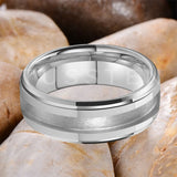 Superb Blank Stepped Beveled Edges Brushed Finish Core 2/3mm Groove Pipe Cut Polished 8MM Tungsten WEdding Bands
