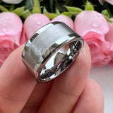 Center Brushed Polished Finish 10mm 12mm Mens Tungsten Flat Big Finger Rings, Comfort Fit Engagement Wedding Bands