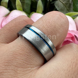 Offset Groove Brush Finish Excellent Quality 8mm Black Tungsten Comfort Fit Wedding Band for Men and Women