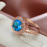 Luxury New Circle Spire Hollow Blue and White AAA Zircon Crystals Rings for Women 14K Filled Rose Gold Glossy Rings