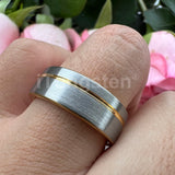 Offset Groove Brush Finish Excellent Quality 8mm Black Tungsten Comfort Fit Wedding Band for Men and Women