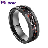 Stunning 8mm Brushed Matte Black Hammered Meteorite Dinosaur Bone Tungsten Carbide Ring for Men