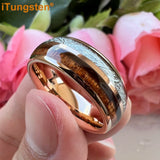 Koa Wood Meteorite Inlay  8mm Fashion Jewelry Tungsten Rings for Men Women Comfort Fit Engagement Wedding Band
