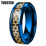 High Quality Inlaid with Golden Hexagram Star 8mm Men's  Comfortable Fit Rings - Men's Tungsten Wedding Bands