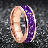 Awesome Purple Crystal Stone Inlaid  6/8MM Men's and Women's Comfortable Fit Wedding Tungsten Carbide Bands