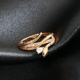 Exquisite Filled 14K Rose Gold Snake Design AAA+ Zircon Diamonds Women's Rings - Animal Vintage Jewelry