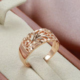 Exquisite Hollow Embossed Flowers 14K Rolled Rose Gold Rings for Women - Fashion Geometric Charm Party Jewelry