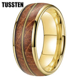 Whisky Barrel Oak Wood Guitar String Inlay 8mm Men, Women Tungsten Carbide Rings - Bridegroom Trendy Wedding Bands