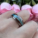 Fashion 8MM Crushed Turquoise And Koa Wood Inlay Domed Men Women Black Tungsten Carbide Wedding Comfort Fit Ring