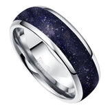 New Dome Steel Brushed Inlaid Blue Sand 8mm Tungsten Carbide Steel Ring for Men - Fashion Jewelry