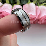 Elegant Grooved Beveled Finish 6mm 8mm Popular Sandblast Tungsten Engagement Wedding Band Ring for Men Women
