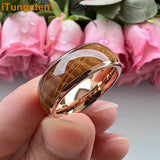 Cool Whiskey Barrel Oak Wood Domed Polished 8mm Tungsten Comfort Fit Engagement Wedding Band for Men Women