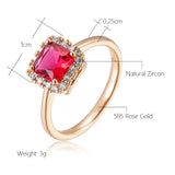 New Arrival Luxury AAA  Red Zircon Crystal Ring For Women 14K Rolled Rose Gold Classic Jewelry Gift