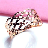 New Filled 14K Rose Gold Wide Shiny Hollow Out Rings for Women Personality and Charm - New Engagement Jewelry