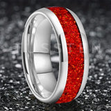 Amazing 6/8MM Tungsten Carbide Rings with Dome Polishing Center Red Opal Stone Inlay Comfortable Fit Wedding Bands